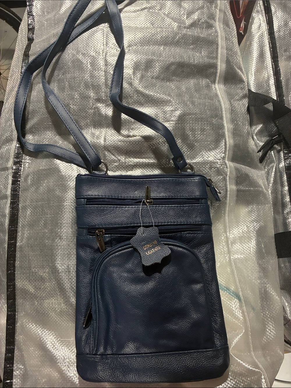Women's Navy Blue Crossbody Leather Bag - Classic Everyday Carry